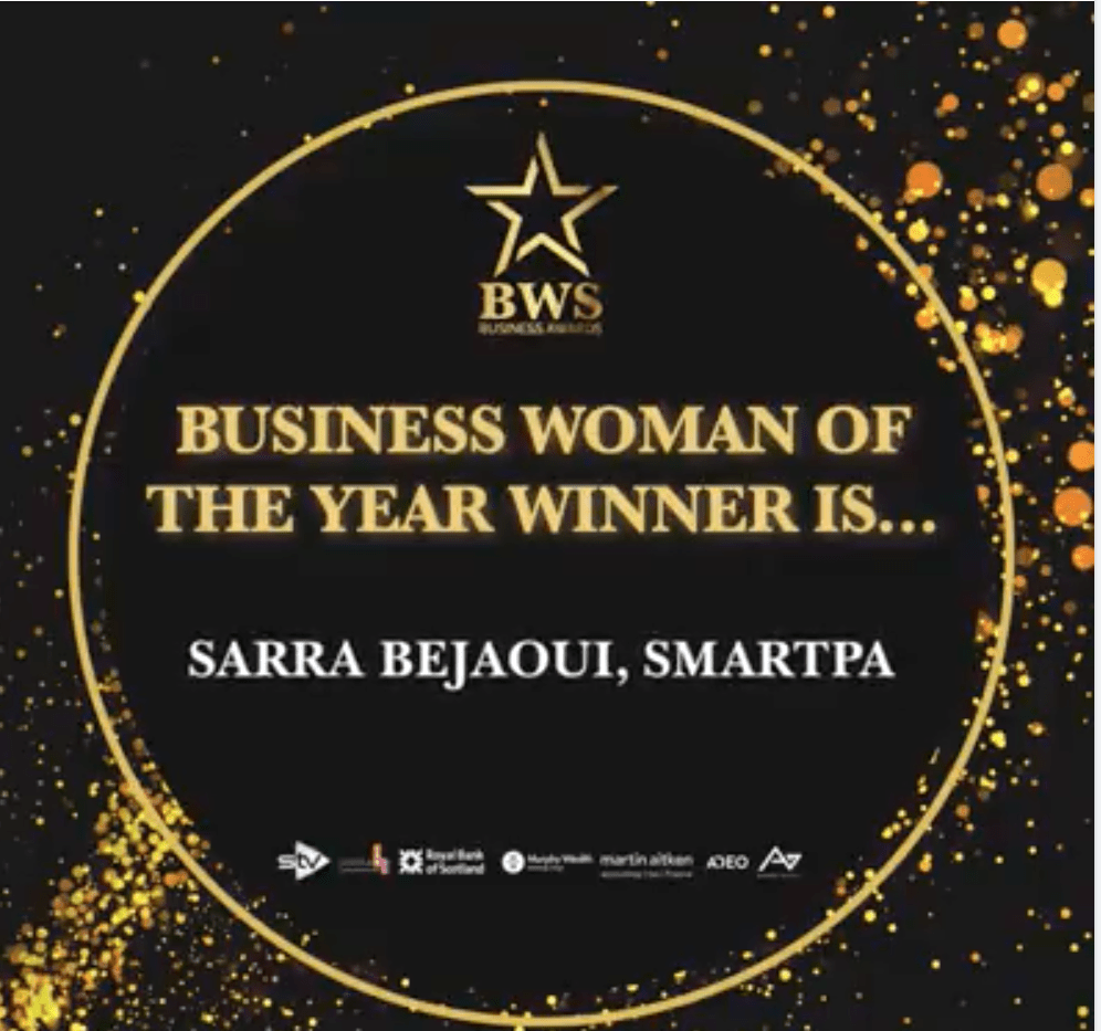 SmartPA Founder, Sarra Bejaoui, named Business Woman of the Year by Business Women Scotland!