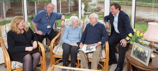 Be Dfe Bb D E Fd D B D Ff Ca Home Instead co-founders with clients and caregiver